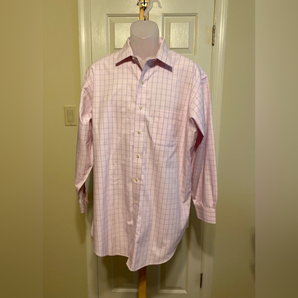 Brooks Brothers - Mens pink & blue plaid (regular fit) non iron shirt, 17 32/33